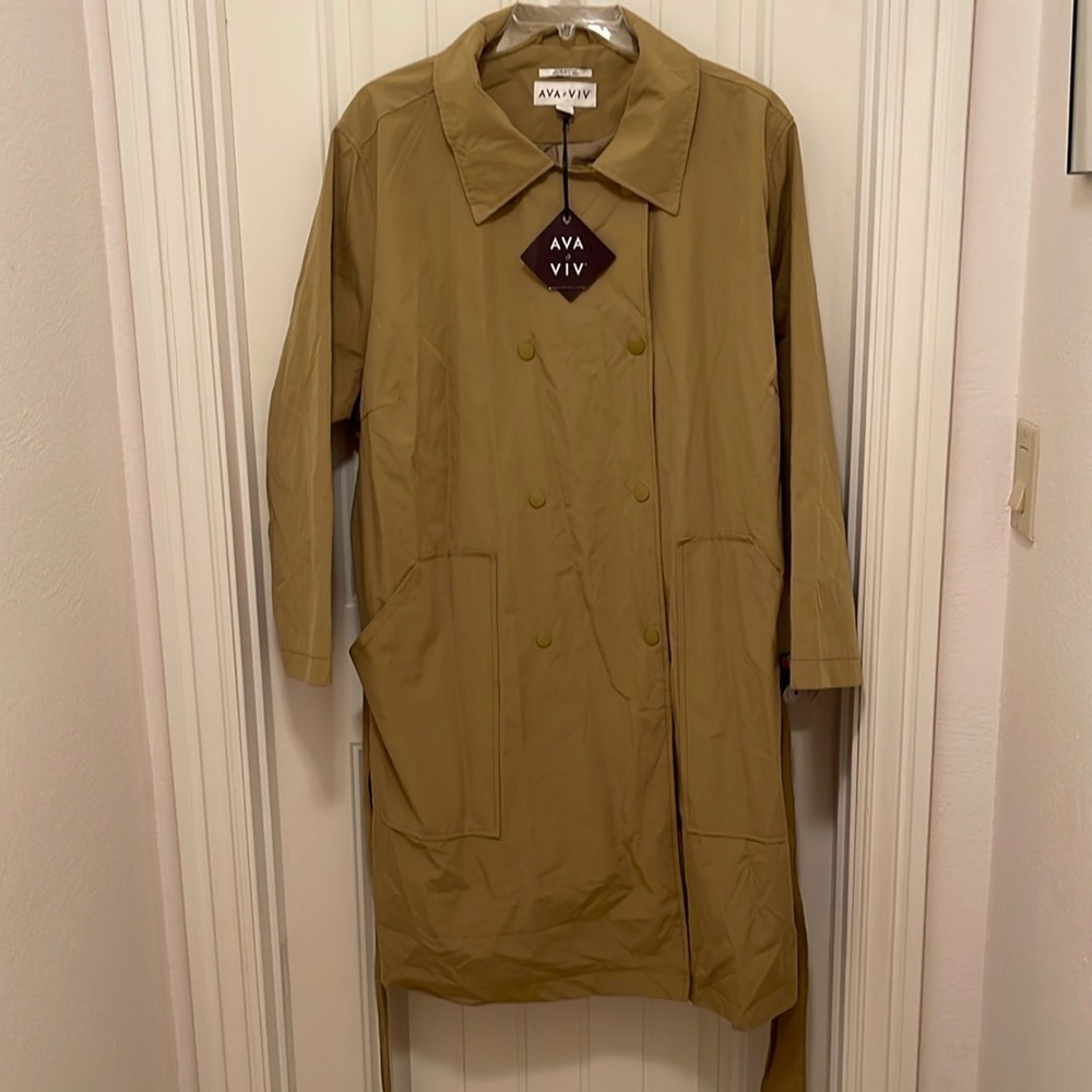 AVA & VIV WOMENS 3X WATER RESISTANT TRENCH COAT. POCKETS BELT COLLAR STYLISH NWT